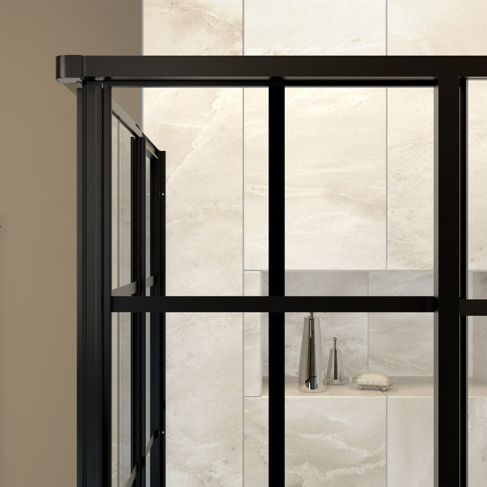 DreamLine DL-6789-09 French Corner 36"D x 36"W x 74 3/4"H Sliding Shower Enclosure in Satin Black and Corner Drain Black Base Kit