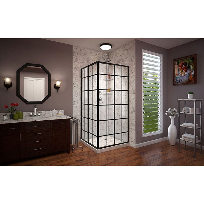 DreamLine SHEN-8134340-89 French Corner 34 1/2"D x 34 1/2"W x 72"H Framed Sliding Shower Enclosure in Satin Black