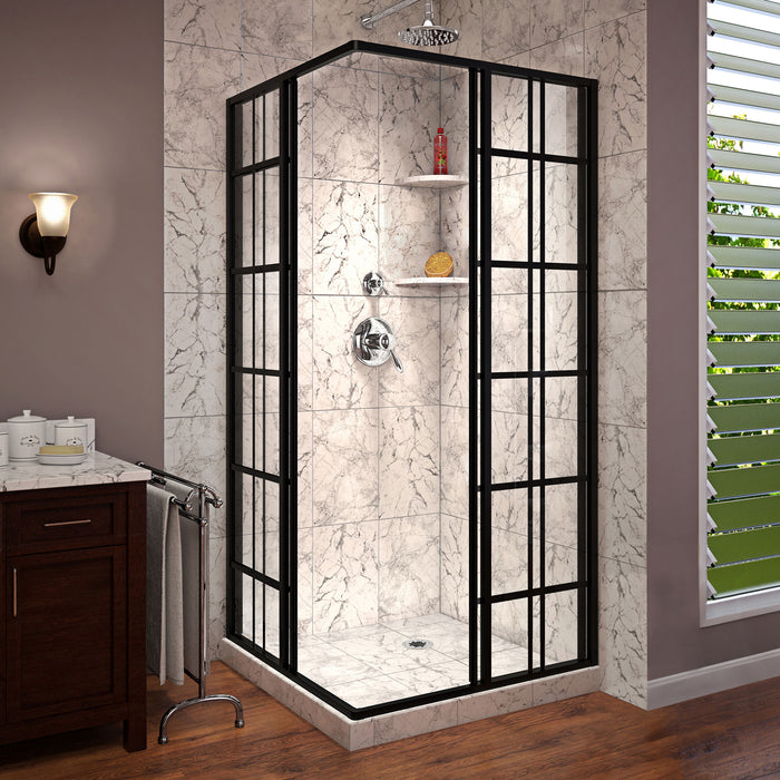 DreamLine SHEN-8134340-89 French Corner 34 1/2"D x 34 1/2"W x 72"H Framed Sliding Shower Enclosure in Satin Black