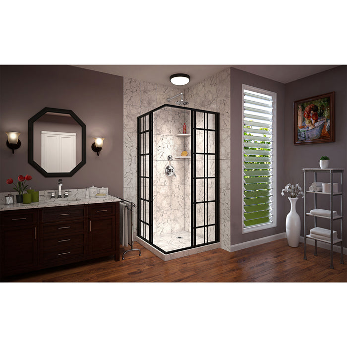DreamLine SHEN-8134340-89 French Corner 34 1/2"D x 34 1/2"W x 72"H Framed Sliding Shower Enclosure in Satin Black