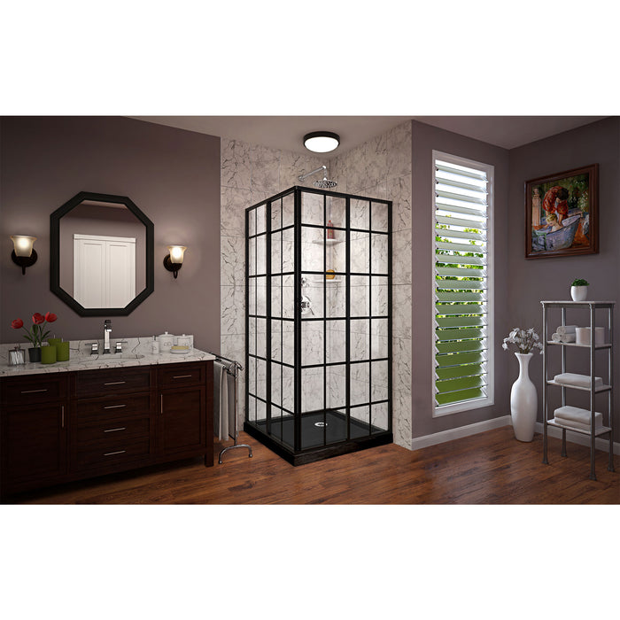 DreamLine DL-6789-09 French Corner 36"D x 36"W x 74 3/4"H Sliding Shower Enclosure in Satin Black and Corner Drain Black Base Kit