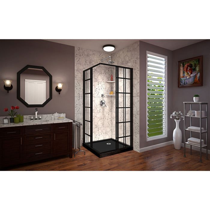 DreamLine DL-6789-09 French Corner 36"D x 36"W x 74 3/4"H Sliding Shower Enclosure in Satin Black and Corner Drain Black Base Kit