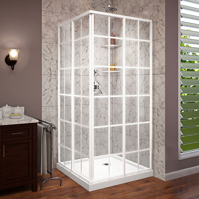 DreamLine DL-6789-00 French Corner 36"D x 36"W x 74 3/4"H Sliding Shower Enclosure in White and Corner Drain White Base Kit
