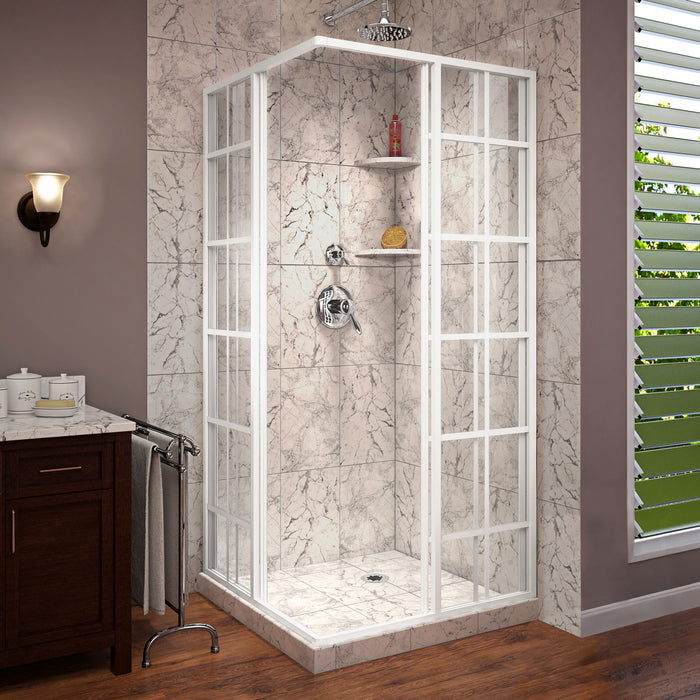 DreamLine SHEN-8134340-00 French Corner 34 1/2"D x 34 1/2"W x 72"H Framed Sliding Shower Enclosure in White