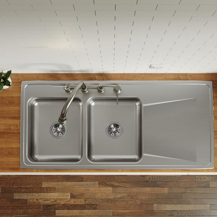 Elkay ILR4822L4 48" x 22" Stainless Steel 4-Hole Double-Bowl Drop-In Kitchen Sink in Lustrous Satin