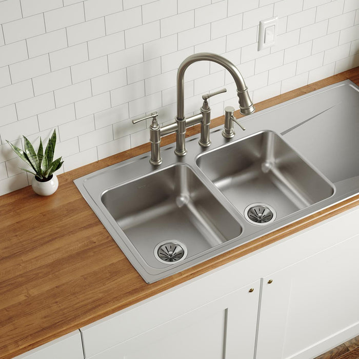 Elkay ILR4822L4 48" x 22" Stainless Steel 4-Hole Double-Bowl Drop-In Kitchen Sink in Lustrous Satin