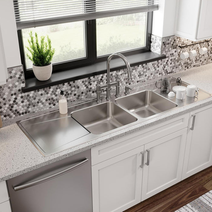Elkay ILR6622DD4 66" x 22" Stainless Steel 4-Hole Double-Bowl Drop-In Kitchen Sink in Lustrous Satin