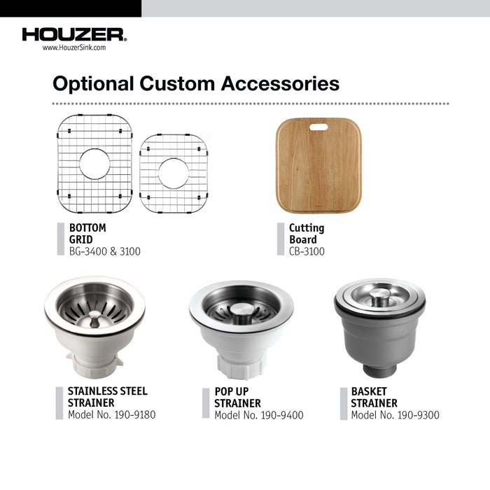 Houzer ISL-3322BS1-1 Glowtone 33" Drop-in Topmount 1-Hole 60/40 Double Bowl Kitchen Sink