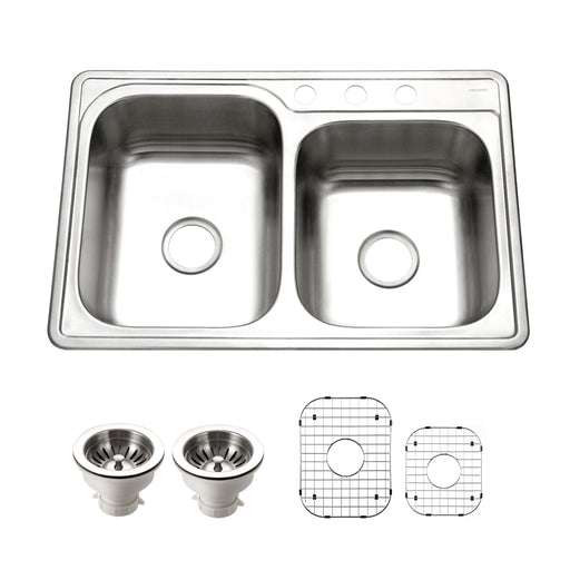 Houzer ISL-3322BS3-C Glowtone 33" Topmount 3-Hole 60/40 Double Bowl Kitchen Sink