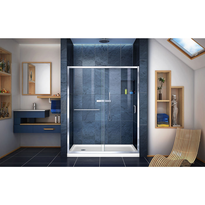 DreamLine DL-6971L-01CL Infinity-Z 32"D x 60"W x 74 3/4"H Clear Sliding Shower Door in Chrome and Left Drain White Base