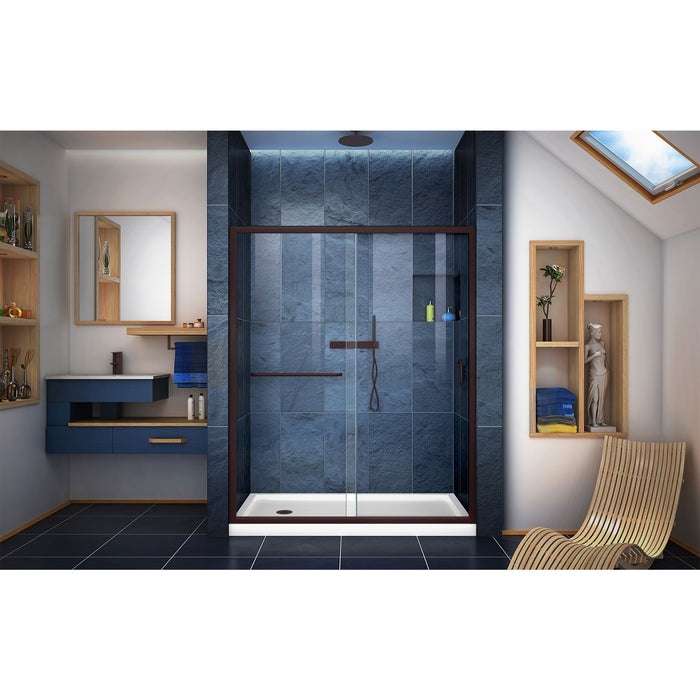 DreamLine DL-6972L-06CL Infinity-Z 34"D x 60"W x 74 3/4"H Clear Sliding Shower Door in Oil Rubbed Bronze and Left Drain White Base
