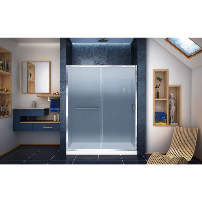 DreamLine DL-6972L-01FR Infinity-Z 34"D x 60"W x 74 3/4"H Frosted Sliding Shower Door in Chrome and Left Drain White Base