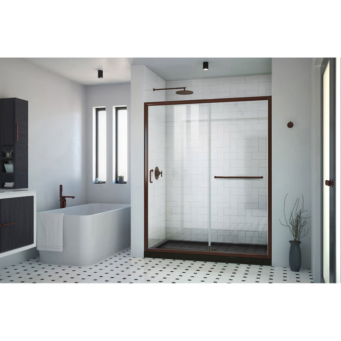 DreamLine DL-6973CLC88-06 Infinity-Z 36" D x 60" W x 74 3/4" H Clear Sliding Shower Door in Oil Rubbed Bronze, Center Drain Black Base