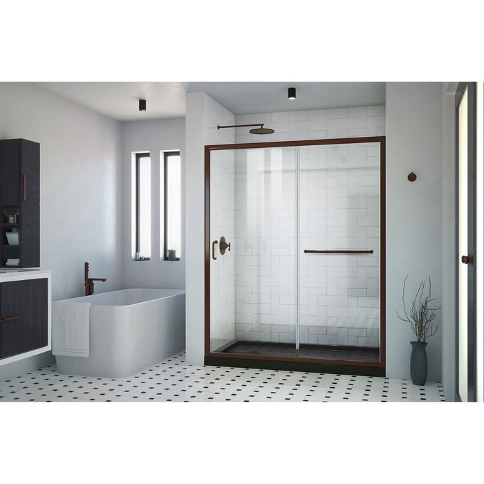 DreamLine DL-6971CLL88-06 Infinity-Z 32" D x 60" W x 74 3/4" H Clear Sliding Shower Door in Oil Rubbed Bronze, Left Drain Black Base