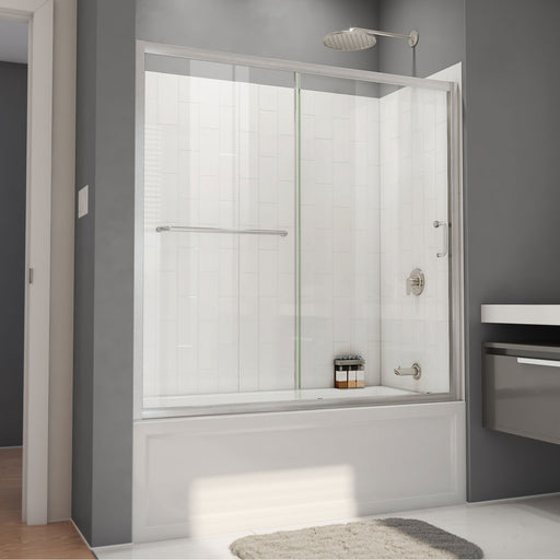 DreamLine TB096060XXX0004 Infinity-Z Sliding Tub Door, White Wall Kit in Brushed Nickel, Clear Glass