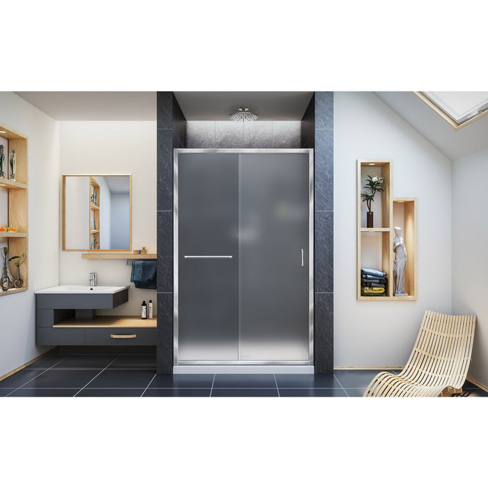 DreamLine SHDR-0948720-01-FR Infinity-Z 44-48"W x 72"H Semi-Frameless Sliding Shower Door, Frosted Glass in Chrome - Bath4All