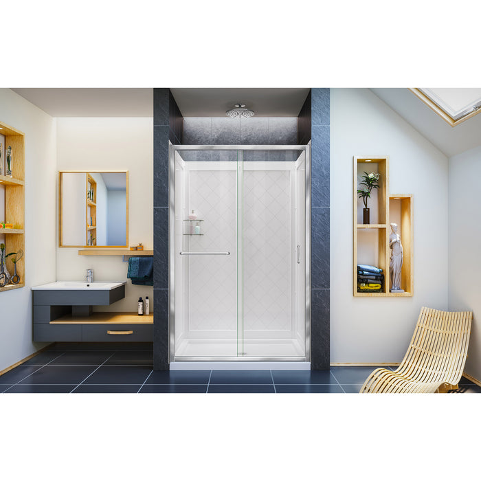 DreamLine DL-6107C-01CL Infinity-Z 36"D x 48"W x 76 3/4"H Clear Sliding Shower Door in Chrome, Center Drain Base and Backwalls
