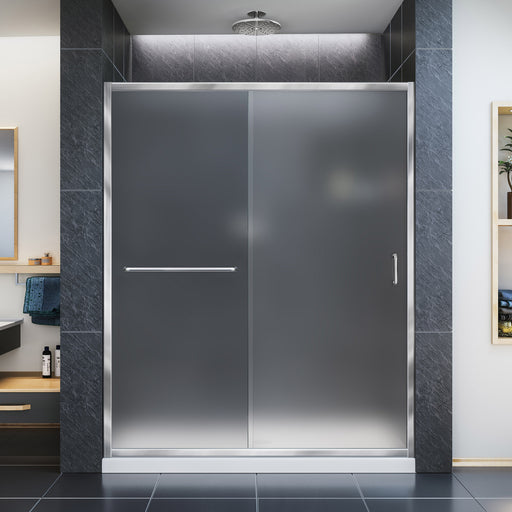 DreamLine SHDR-0960720-01-FR Infinity-Z 56-60"W x 72"H Semi-Frameless Sliding Shower Door, Frosted Glass in Chrome - Bath4All