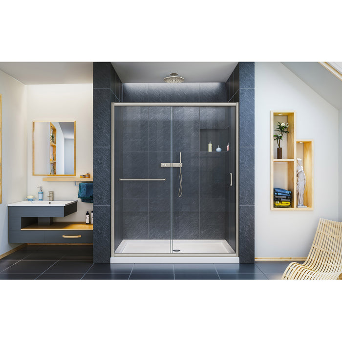 DreamLine SHDR-0960720-04 Infinity-Z 56-60"W x 72"H Semi-Frameless Sliding Shower Door, Clear Glass in Brushed Nickel