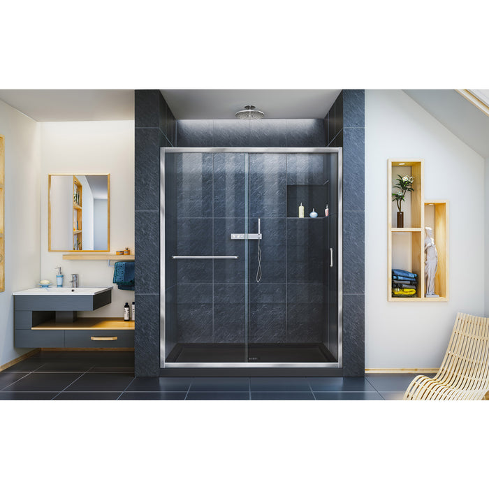DreamLine DL-6973C-88-01 Infinity-Z 36"D x 60"W x 74 3/4"H Clear Sliding Shower Door in Chrome and Center Drain Black Base