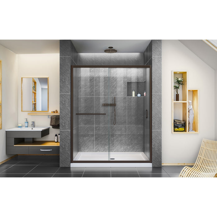 DreamLine DL-6971C-06CL Infinity-Z 32"D x 60"W x 74 3/4"H Clear Sliding Shower Door in Oil Rubbed Bronze and Center Drain White Base