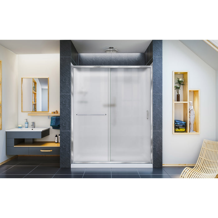 DreamLine DL-6116R-01FR Infinity-Z 30"D x 60"W x 76 3/4"H Frosted Sliding Shower Door in Chrome, Right Drain Base and Backwalls
