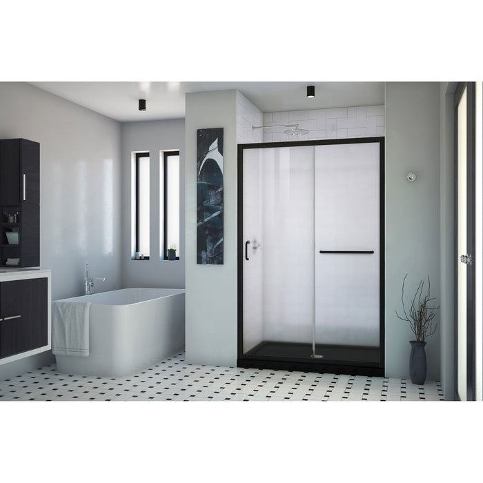 DreamLine DL6975CLC-88-09 Infinity-Z 36" D x 48" W x 74 3/4" H Clear Sliding Shower Door in Satin Black and Center Drain Black Base