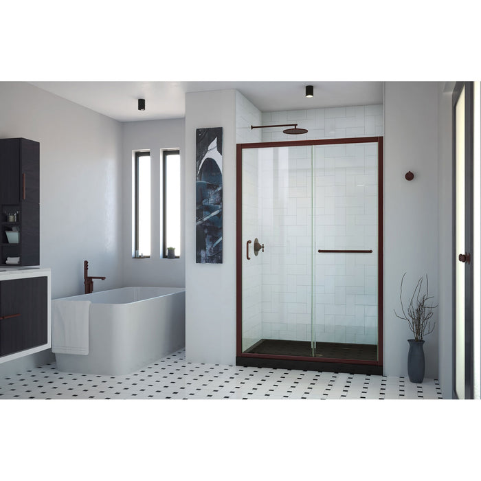 DreamLine DL-6974C-88-06 Infinity-Z 32" D x 54" W x 74 3/4" H Clear Sliding Shower Door in Oil Rubbed Bronze and Center Drain Black Base