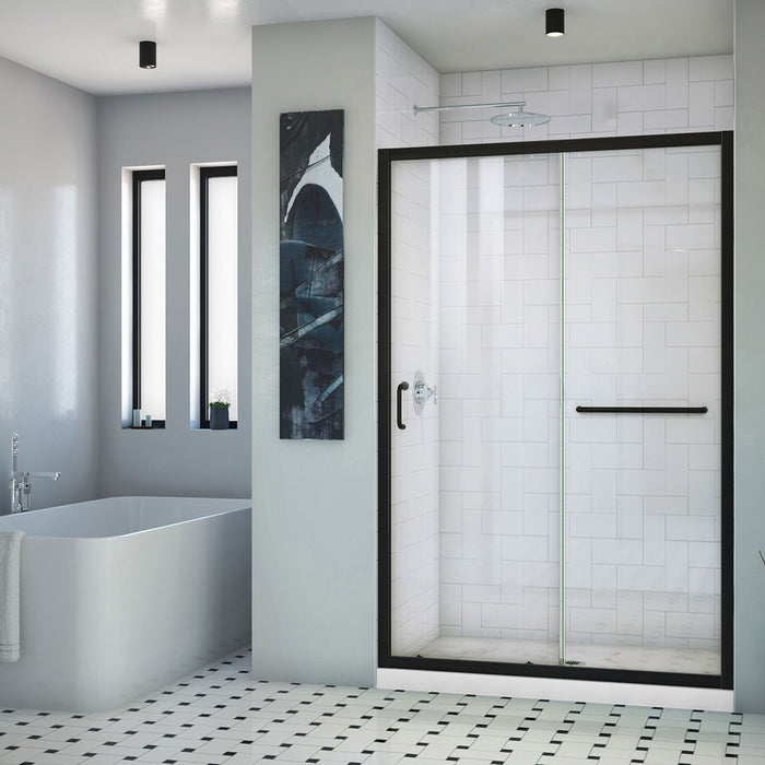 Dreamline DL-6975-CLC-09 Infinity-Z 36"D x 48"W x 74 3/4"H Clear Sliding Shower Door in Satin Black and Center Drain White Base