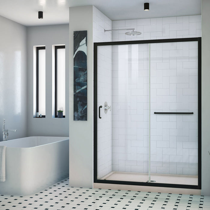 Dreamline DL-6974C-22-09 Infinity-Z 32"D x 54"W x 74 3/4"H Clear Sliding Shower Door in Satin Black and Center Drain Biscuit Base