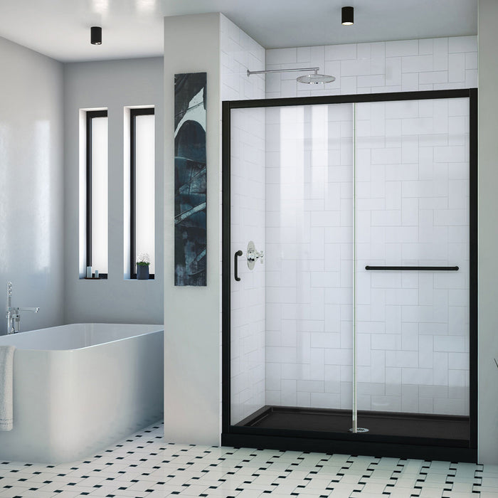 Dreamline DL-6974C-88-09 Infinity-Z 32"D x 54"W x 74 3/4"H Clear Sliding Shower Door in Satin Black and Center Drain Black Base