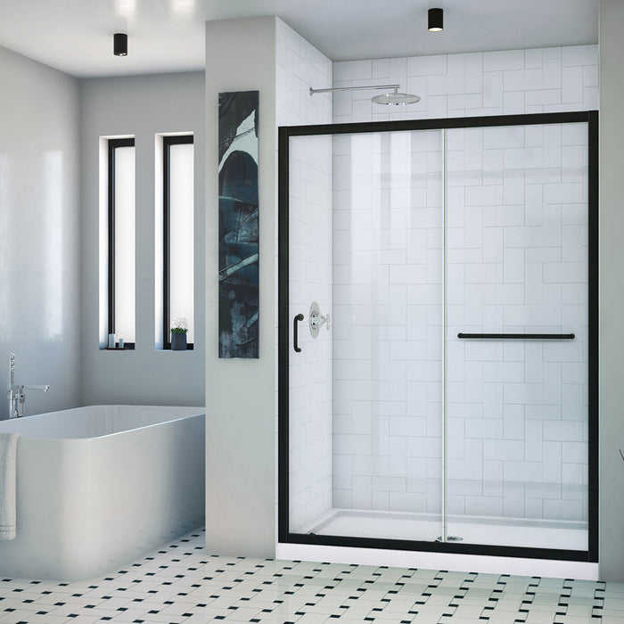 Dreamline DL-6974C-09 Infinity-Z 32"D x 54"W x 74 3/4"H Clear Sliding Shower Door in Satin Black and Center Drain White Base