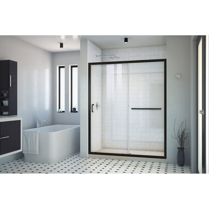 DreamLine DL6971CLC-22-09 Infinity-Z 32" D x 60" W x 74 3/4" H Clear Sliding Shower Door in Satin Black, Center Drain Biscuit Base