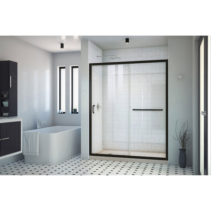 DreamLine DL6970CLL-22-09 Infinity-Z 30" D x 60" W x 74 3/4" H Clear Sliding Shower Door in Satin Black, Left Drain Biscuit Base