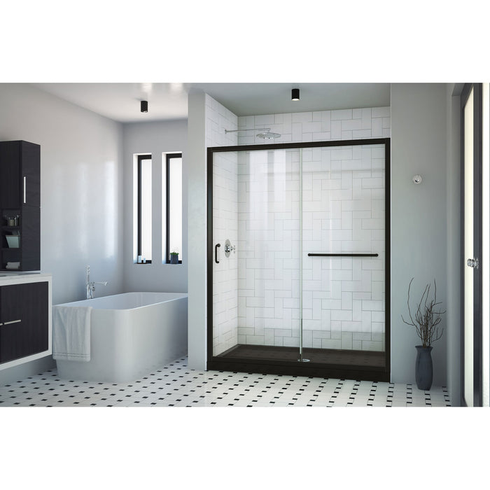 DreamLine DL6971CLC-88-09 Infinity-Z 32" D x 60" W x 74 3/4" H Clear Sliding Shower Door in Satin Black, Center Drain Black Base