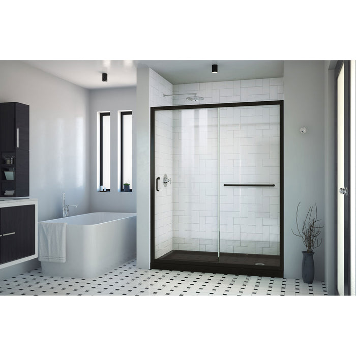 DreamLine DL6971CLR-88-09 Infinity-Z 32" D x 60" W x 74 3/4" H Clear Sliding Shower Door in Satin Black, Right Drain Black Base