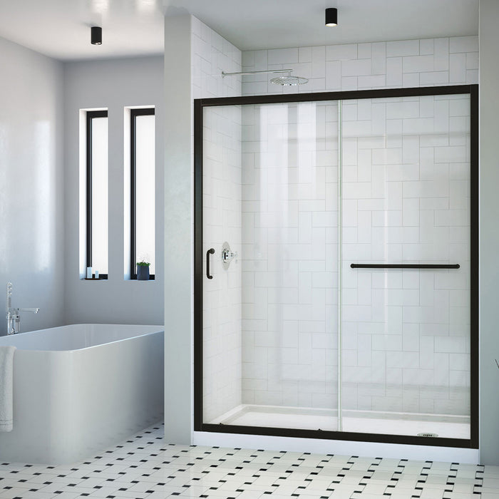 Dreamline DL-6973-CLR-09 Infinity-Z 36"D x 60"W x 74 3/4"H Clear Sliding Shower Door in Satin Black, Right Drain White Base