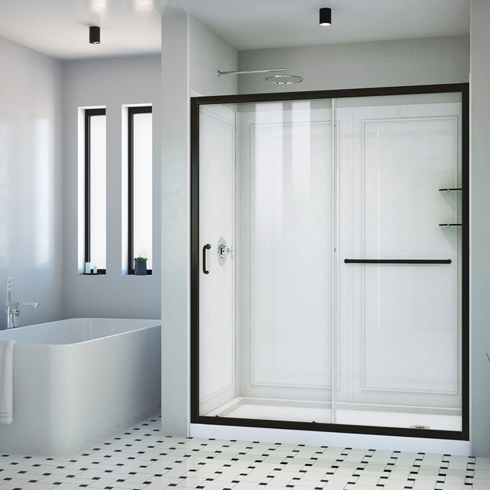 Dreamline DL-6119-CLR-09 Infinity-Z 36"D x 60"W x 76 3/4"H Clear Sliding Shower Door in Satin Black, Right Drain Base and Backwalls