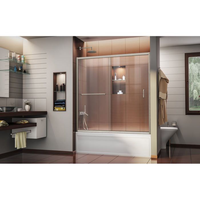 DreamLine SHDR-0960580-04 Infinity-Z 56-60"W x 58"H Semi-Frameless Sliding Tub Door, Clear Glass in Brushed Nickel - Bath4All