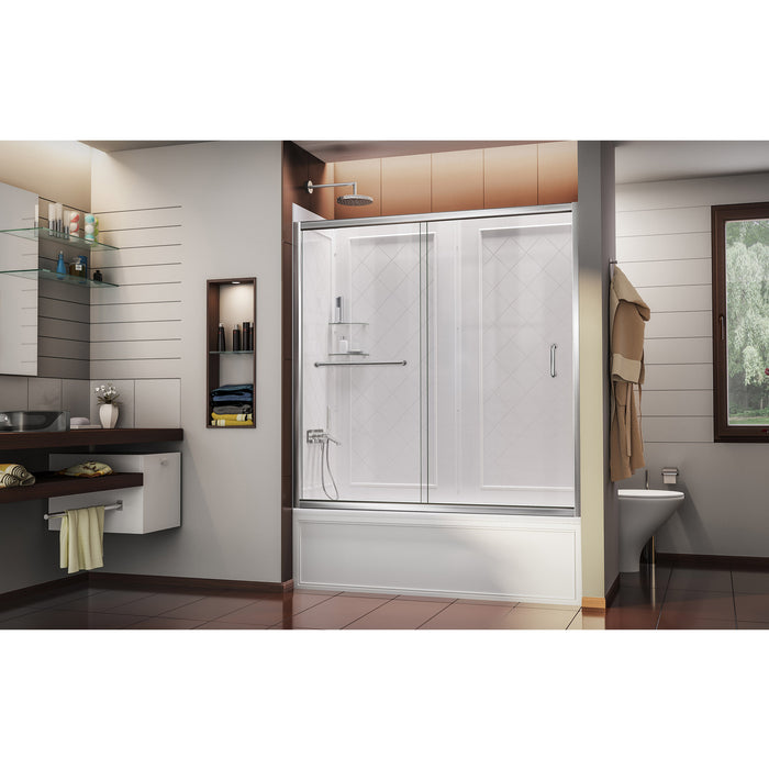 DreamLine DL-6992-01CL Infinity-Z 56-60"W x 60"H Clear Sliding Tub Door in Chrome with White Acrylic Backwall Kit