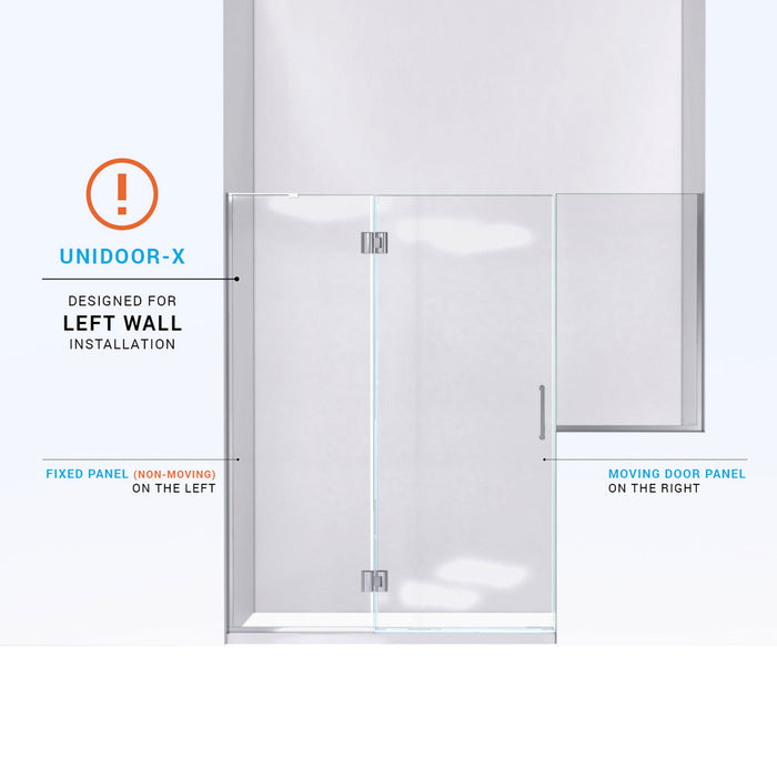 DreamLine D3232434L-04 Unidoor-X 71-71 1/2"W x 72"H Frameless Hinged Shower Door in Brushed Nickel