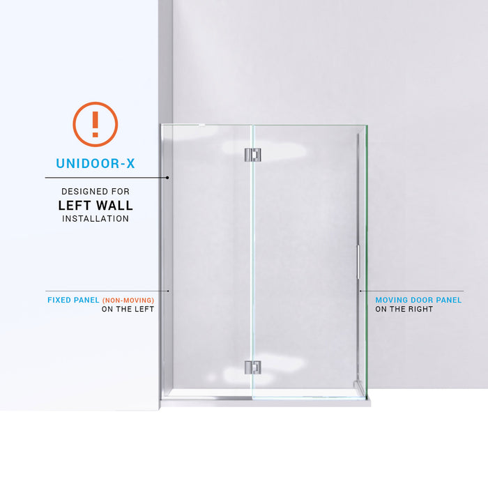 DreamLine E32334L-01 Unidoor-X 47 3/8"W x 34"D x 72"H Frameless Hinged Shower Enclosure in Chrome