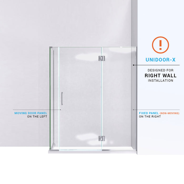 DreamLine E3300630R-09 Unidoor-X 60"W x 30 3/8"D x 72"H Frameless Hinged Shower Enclosure in Satin Black