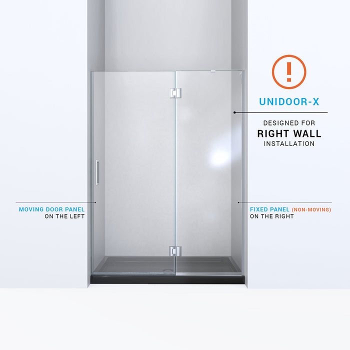 DreamLine D33072R-04 Unidoor-X 54"W x 72"H Frameless Hinged Shower Door in Brushed Nickel