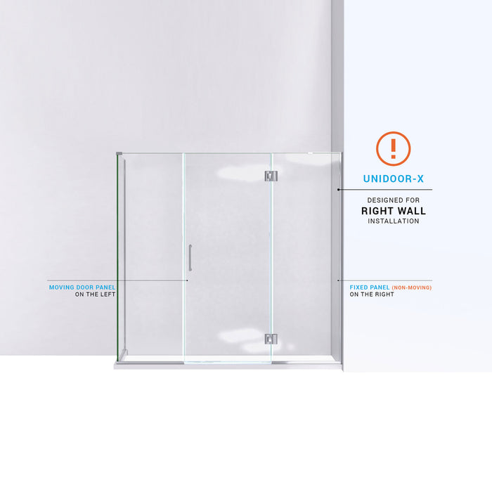 DreamLine E32614530R-01 Unidoor-X 64 1/2"W x 30 3/8"D x 72"H Frameless Hinged Shower Enclosure in Chrome