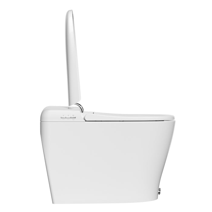 Brondell KBT-900 side profile of the Coit toilet with the lid upright and seat lowered
