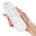 Brondell KBT-900 hand holding the Coit remote, showing its wash, drying, and toilet controls