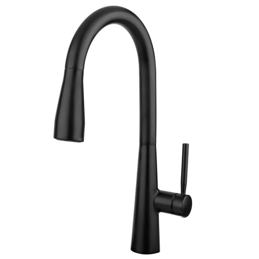 Brondell KF10-MB Jema kitchen faucet in matte black, angled view without the deck plate