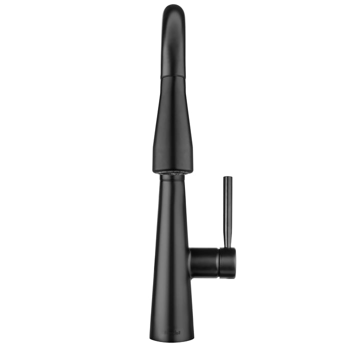 Brondell KF10-MB front view of the Jema faucet in matte black without the deck plate