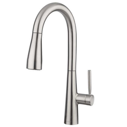 Brondell KF10-SRS Jema kitchen faucet in spotclear stainless, angled view without the deck plate